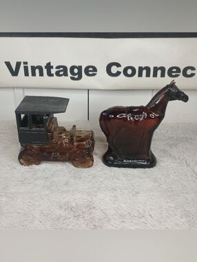 Vintage Avon After Shave Bottles: 1906 REO (Oland) & Tang Horse (Leather) - Full